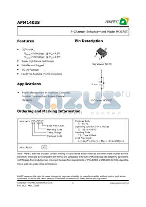 APM1403SC-TR datasheet - P-Channel Enhancement Mode MOSFET