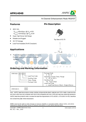 APM1404SC-TRL datasheet - N-Channel Enhancement Mode MOSFET