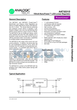 AAT3221IGV-18-T1 datasheet - 150mA NanoPower LDO Linear Regulator