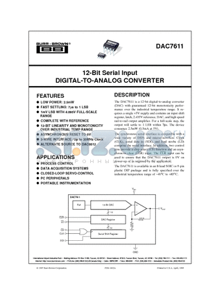 DAC7611P datasheet - 12-Bit Serial Input DIGITAL-TO-ANALOG CONVERTER