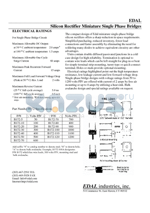 B172 datasheet - Silicon Rectifier Miniature Single Phase Bridges