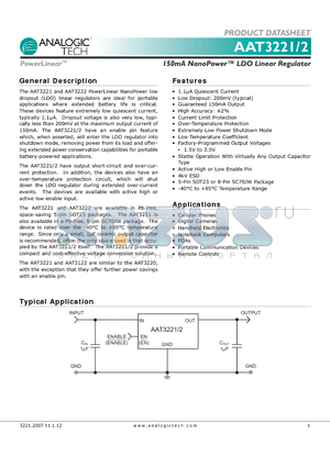 AAT3221IGV-2.9-T1 datasheet - 150mA NanoPower LDO Linear Regulator