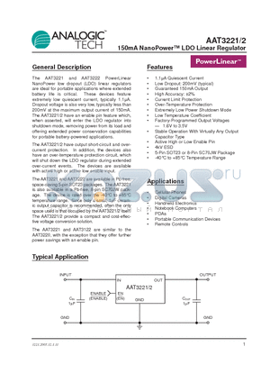AAT3221 datasheet - 150mA NanoPower LDO Linear Regulator