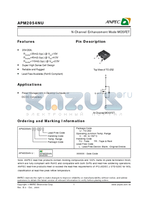APM2054NUC-TRL datasheet - N-Channel Enhancement Mode MOSFET