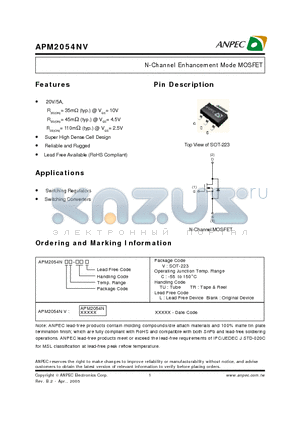 APM2054NVC-TUL datasheet - N-Channel Enhancement Mode MOSFET