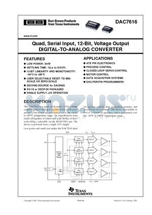DAC7616EB datasheet - Quad, Serial Input, 12-Bit, Voltage Output DIGITAL-TO-ANALOG CONVERTER