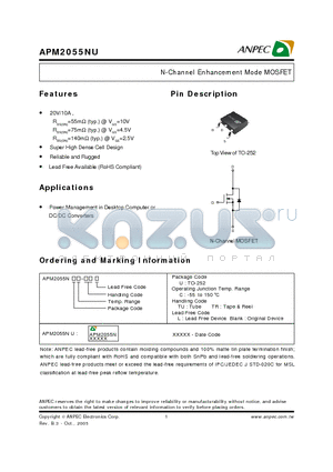 APM2055NUC-TUL datasheet - N-Channel Enhancement Mode MOSFET