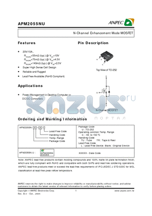 APM2055NUC-TR datasheet - N-Channel Enhancement Mode MOSFET