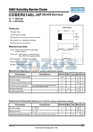 CDBER0140L-HF datasheet - SMD Schottky Barrier Diode