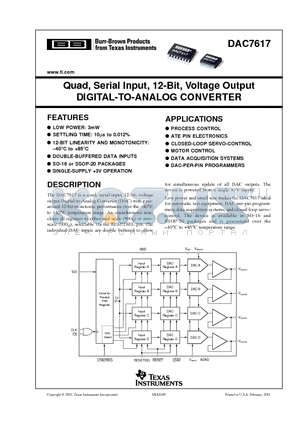 DAC7617U datasheet - Quad, Serial Input, 12-Bit, Voltage Output DIGITAL-TO-ANALOG CONVERTER