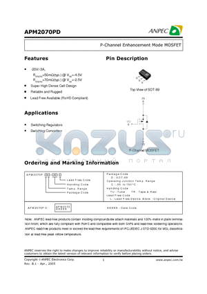 APM2070PD datasheet - P-Channel Enhancement Mode MOSFET