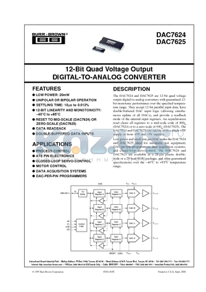 DAC7625PB datasheet - 12-Bit Quad Voltage Output DIGITAL-TO-ANALOG CONVERTER