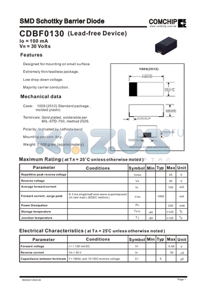 CDBF0130 datasheet - SMD Schottky Barrier Diode