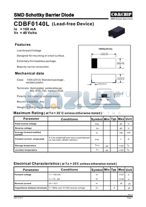 CDBF0140L datasheet - SMD Schottky Barrier Diode