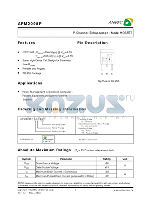 APM2095PU datasheet - P-Channel Enhancement Mode MOSFET