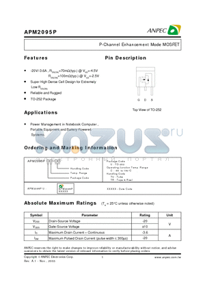 APM2095PUC-TR datasheet - P-Channel Enhancement Mode MOSFET