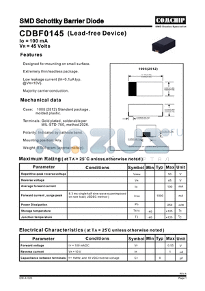 CDBF0145 datasheet - SMD Schottky Barrier Diode