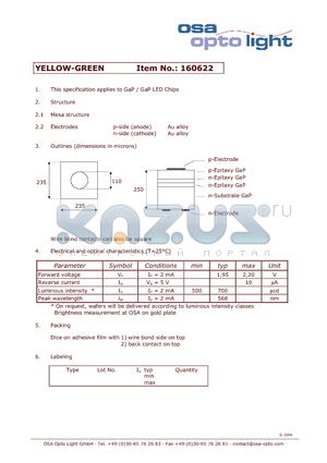 160622 datasheet - GaP / GaP LED Chips