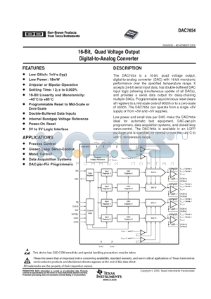 DAC7654YCT datasheet - 16-Bit, Dual Voltage Output DIGITAL-TO-ANALOG CONVERTER