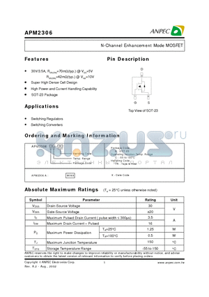 APM2306AC-TR datasheet - N-Channel Enhancement Mode MOSFET