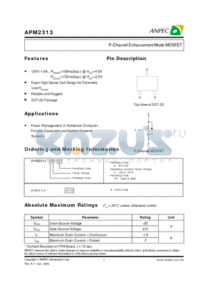 APM2313AC-TR datasheet - P-Channel Enhancement Mode MOSFET