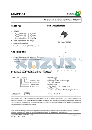 APM2318AC-TUL datasheet - N-Channel Enhancement Mode MOSFET