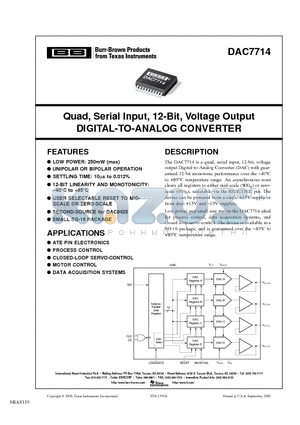 DAC7714UB/1K datasheet - Quad, Serial Input, 12-Bit, Voltage Output DIGITAL-TO-ANALOG CONVERTER