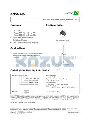 APM2322AC-TRL datasheet - N-Channel Enhancement Mode MOSFET