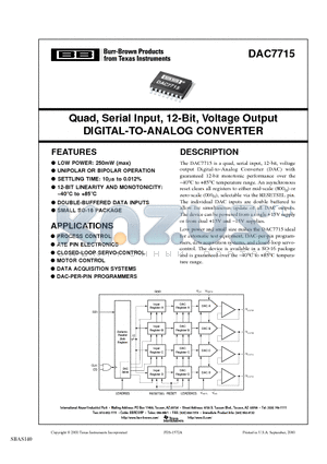 DAC7715UB1K datasheet - Quad, Serial Input, 12-Bit, Voltage Output DIGITAL-TO-ANALOG CONVERTER