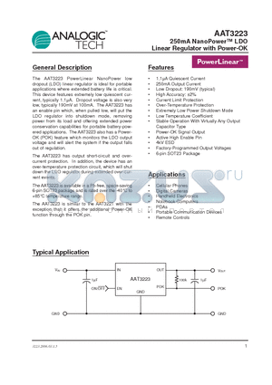 AAT3223IGU-2.8-T1 datasheet - 250mA NanoPower LDO Linear Regulator with Power-OK