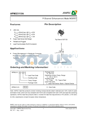 APM2315AC-TR datasheet - P-Channel Enhancement Mode MOSFET