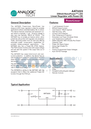 AAT3223IGU-3.0-T1 datasheet - 250mA NanoPower LDO Linear Regulator with Power -OK