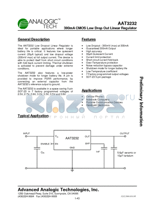AAT3232IGV-2.8-T1 datasheet - 300mA CMOS Low Drop Out Linear Regulator