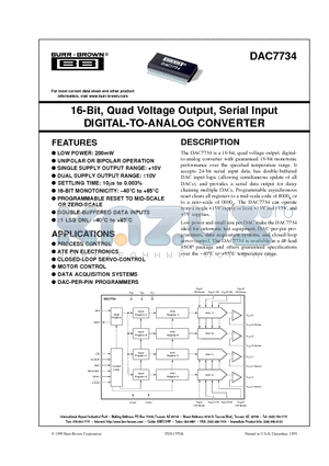 DAC7734 datasheet - 16-Bit, Quad Voltage Output, Serial Input DIGITAL-TO-ANALOG CONVERTER