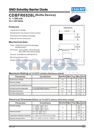 CDBFR0520L datasheet - SMD Schottky Barrier Diode