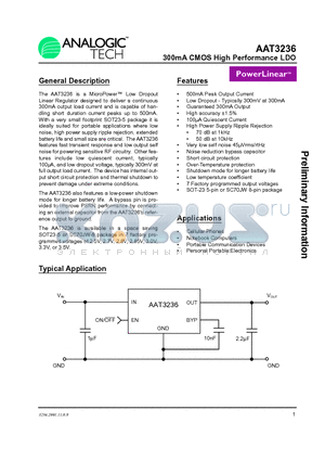 AAT3236 datasheet - 300mA CMOS High Performance LDO