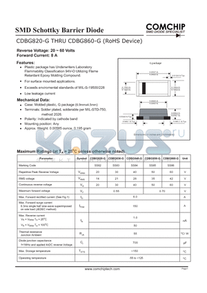 CDBG820-G datasheet - SMD Schottky Barrier Diode