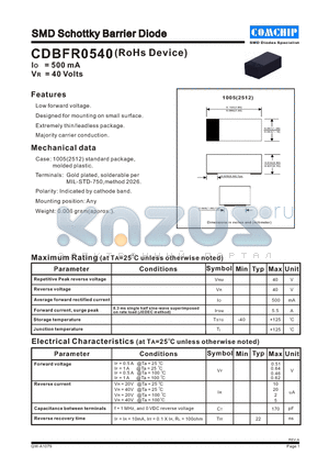 CDBFR0540 datasheet - SMD Schottky Barrier Diode