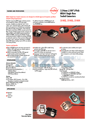 31402-3310 datasheet - MX64 Single Row Sealed Connectors