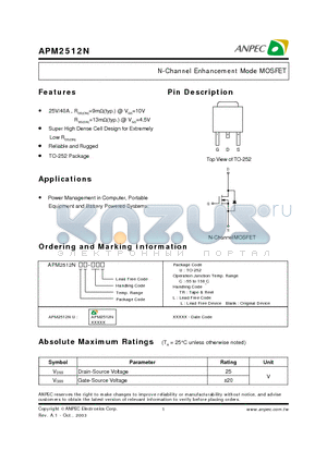 APM2512N datasheet - N-Channel Enhancement Mode MOSFET