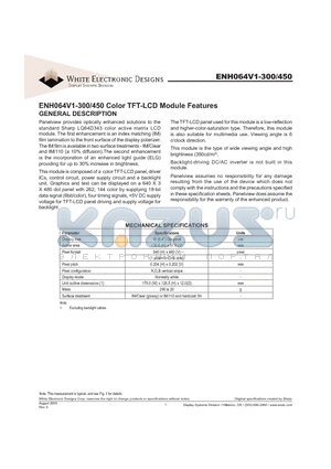 ENH064V1-300 datasheet - Color TFT-LCD Module Features