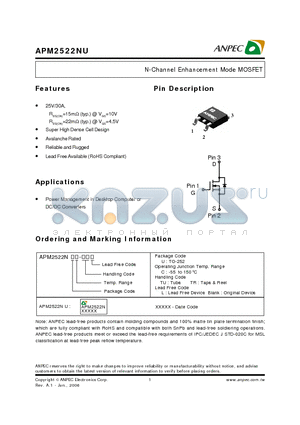 APM2522NUC-TU datasheet - N-Channel Enhancement Mode MOSFET