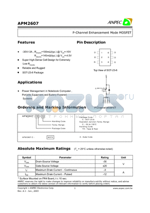 APM2607CC-TR datasheet - P-Channel Enhancement Mode MOSFET