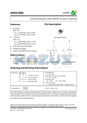 APM2700CB1 datasheet - Dual enhancement Mode MOSFET