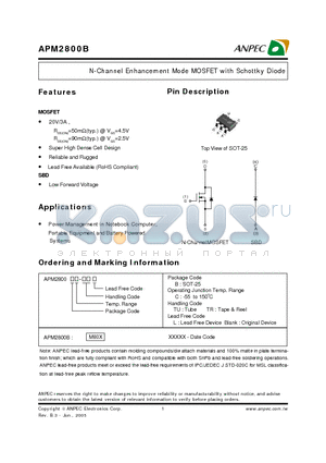 APM2800BC-TR datasheet - N-Channel Enhancement Mode MOSFET with Schottky Diode