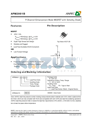 APM2801BC-TRL datasheet - P-Channel Enhancement Mode MOSFET with Schottky Diode