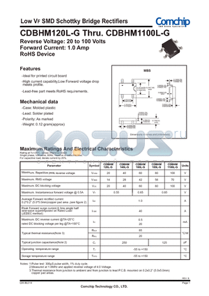 CDBHM1100L-G datasheet - Low VF SMD Schottky Bridge Rectifiers