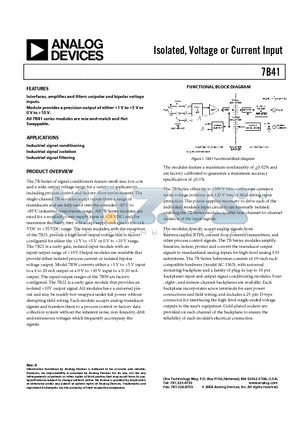 7B41-02-1 datasheet - Isolated, Voltage or Current Input