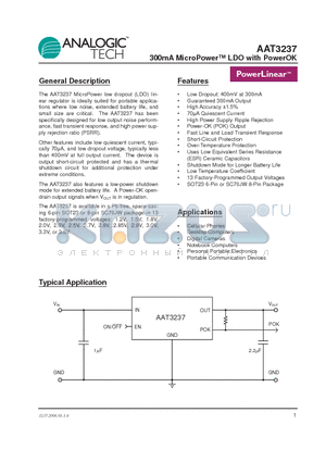 AAT3237 datasheet - 300mA MicroPower LDO with PowerOK