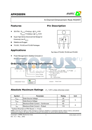 APM3009NFC-TR datasheet - N-Channel Enhancement Mode MOSFET